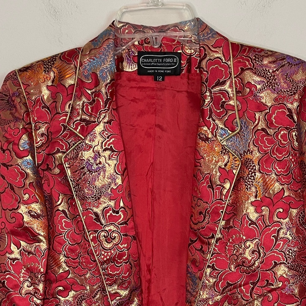 Vintage Charlotte Ford II Metallic Embroidered Silk Blend Blazer Size 12 - Picture 12 of 13